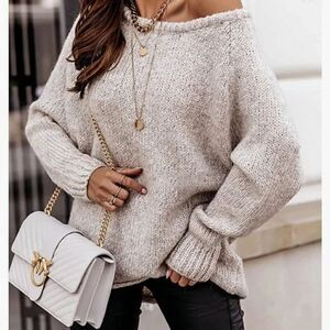 New Wide Crew Neck Ribbed Knitted Oversized Sweater